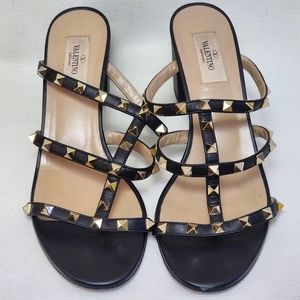 Valentino 36 Rockstud Caged Gladiator 60mm Heel Slide Sandals Leather Black